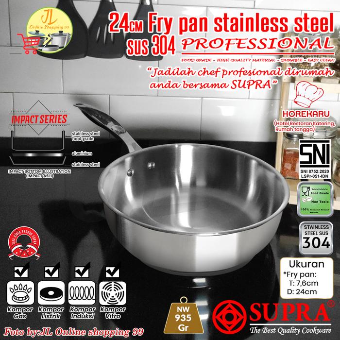Gambar SUPRA panci fry pan 20cm stainless steel SUS 304 impact bottom professional cookware series / wajan gagang stainless - frypan 24cm 304 dari JL Online Shopping 99 undefined Tokopedia