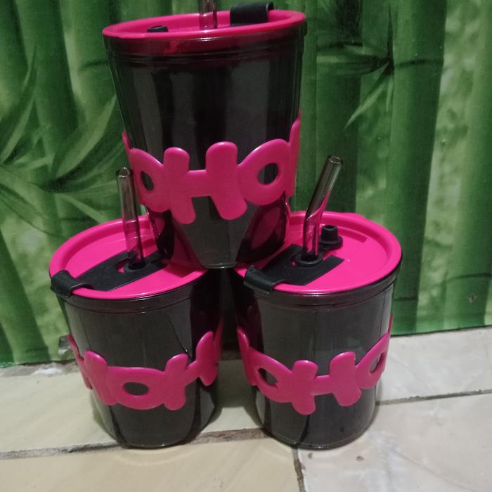 Gambar Gelas Tumbler HOHO kaca tutup sedotan beli 5(45000) free parfum kecil - pink dari berkahmedan1 undefined Tokopedia