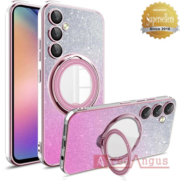 Gambar AKOMO Case For Samsung Galaxy A55 A35 A25 A15 A05s A54 A34 A24 A14 A53 A23 A52s A52 5G 4G Silicone CLEAR & GLITTER Magsafe Softcase Kick Stand 360 Ring With Camera Lens Glass Protector Soft Cover Casing - Glitter Pink, Samsung A53 5G dari redAngus ID undefined Tokopedia