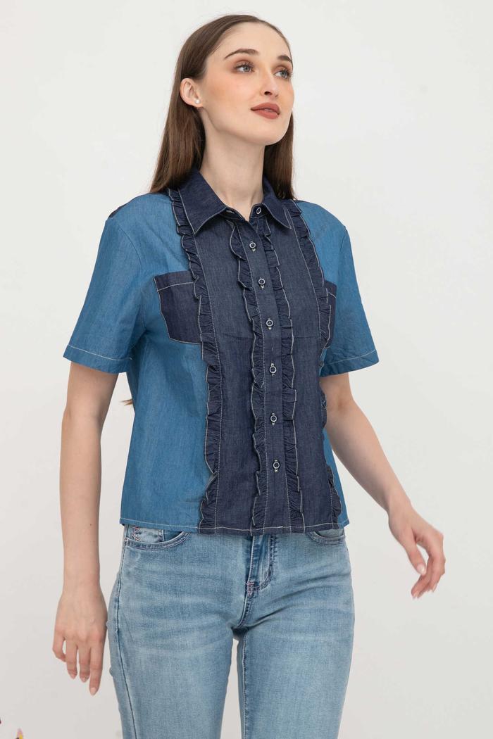 Gambar *Ready Stok* SISTER'S - Atasan Katun Denim Y6329 (ZE) - Biru Muda, M dari Sisters Fashion Group undefined Tokopedia