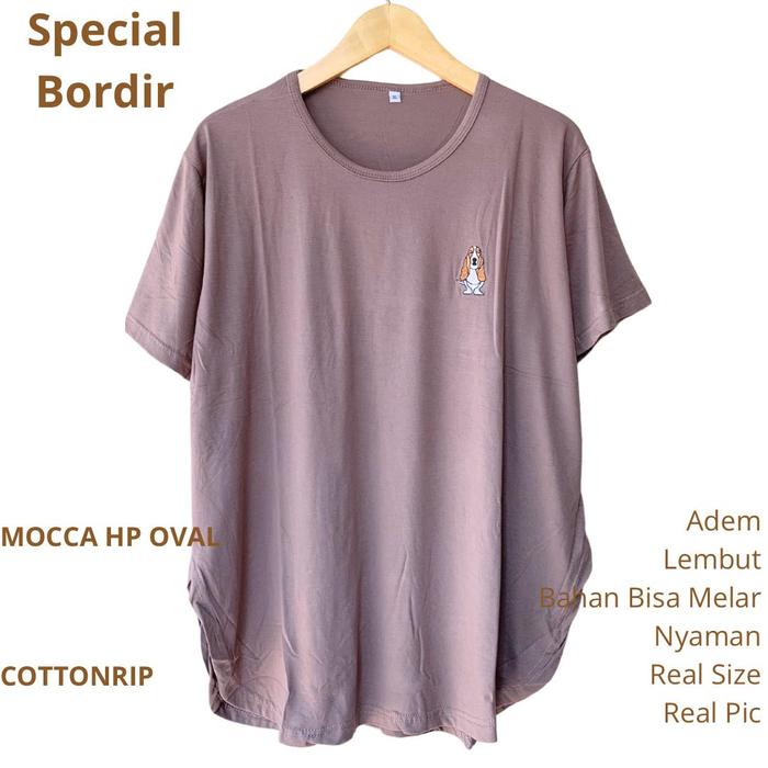 Gambar KAOS WANITA JUMBO V NECK COTTONRIP LD 115CM MELAR SAMPAI 140CM ADEM - Mocca Hp, Ld.115cm dari eroicashop undefined Tokopedia