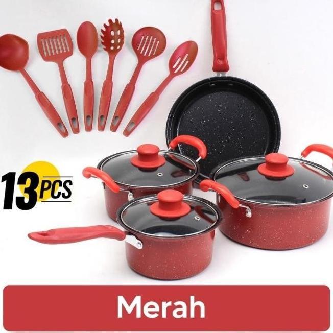 Gambar Bebehome Peralatan Masak Lengkap 13 Pcs dalam 1 set | Cookware Panci Set | Wajan Penggorengan Spatula Set Isi 13Pcs | 1 Set Frypan Saucepan - MERAH, 13PCS 1SET dari Pustaka Baca Jkt undefined Tokopedia