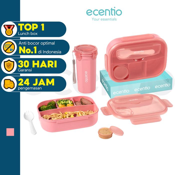 Gambar ecentio anti-spill lunch box spoon lunch box sauce box 1200ml+500ml BPA FREE - Merah Muda dari ecentio.indonesia undefined Tokopedia