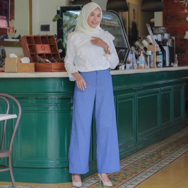 Gambar Lea pants | Celana Pants Kulot Bahan Katun Denim | Dosti Fashion - Blue, Besar dari Dosti Fashion undefined Tokopedia