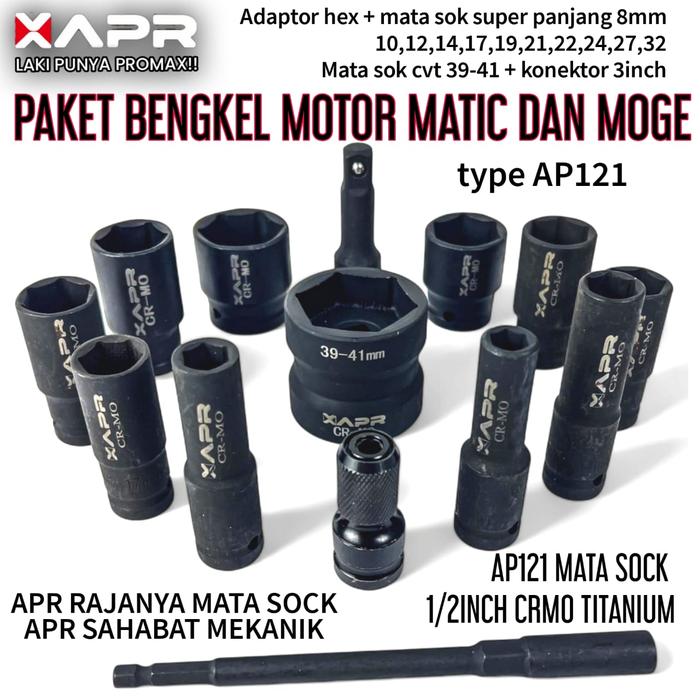 Gambar APR PROMO COD RAJA Mata Sok Impact Wrench 8mm-32mm XAPR CVT EDITION SOCK SET CRMO TITANIUM AP121 Paket Bengkel Motor Matic & Moge Adaptor Hex Mata Sok Super Panjang 8mm-32mm Segi Enam Edisi Khusus Mekanik Bengkel dari raya teknik undefined Tokopedia