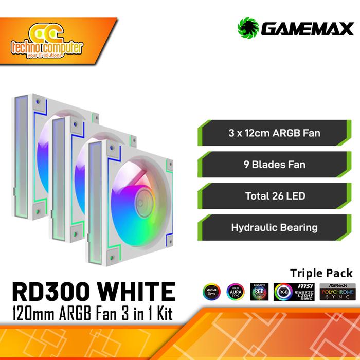 Gambar FAN CASING GAMEMAX RD300 - 120mm Triple Pack ARGB Fan - Putih dari Techno Computer Bali Kota Denpasar Tokopedia