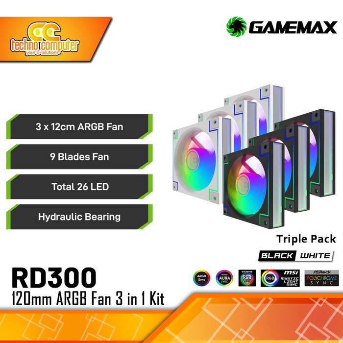 Gambar FAN CASING GAMEMAX RD300 - 120mm Triple Pack ARGB Fan dari Techno Computer Bali undefined Tokopedia
