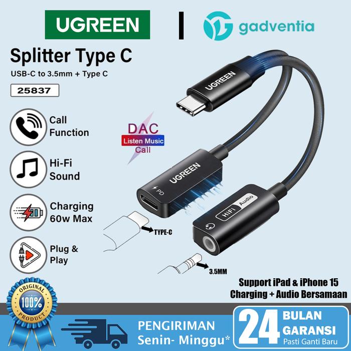 Gambar UGREEN Magnetic Splitter Type C to Jack Audio Adapter 2-in-1 Hi-Res with Charging PD 60w For Laptop MacBook Air Pro iPhone 15 Series Samsung Galaxy S24 Ultra - 25837 Magnetic dari GADVENTIA undefined Tokopedia