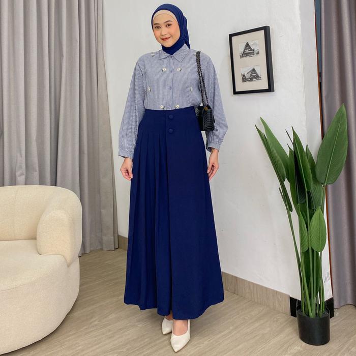 Gambar SAFA KULOT / CELANA WANITA LEBAR REMPEL KANCING DEPAN - Biru, JUMBO dari Dosti Fashion undefined Tokopedia
