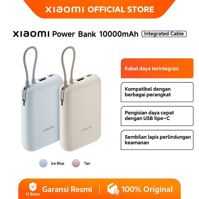 Xiaomi Power Bank 10000mAh | Kabel Daya Terintegrasi | Ringkas| Kompatibel Berbagai Perangkat | USB Type-C | Sembilan Lapis Perlindungan [Official Store] - Tan - Gambar 2