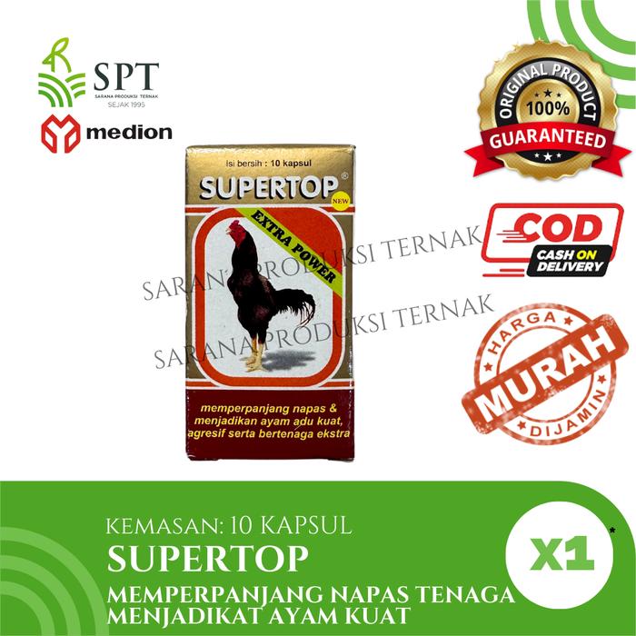 Gambar SUPERTOP 10 KAPSUL  MEDION SUPER TOP TERMURAH MEMPERPANJANG NAPAS MENJADIKAN AYAM ADU KUAT AGRESIF BERTENAGA EKSTRA - 1 pcs dari Sarana Produksi Ternak undefined Tokopedia