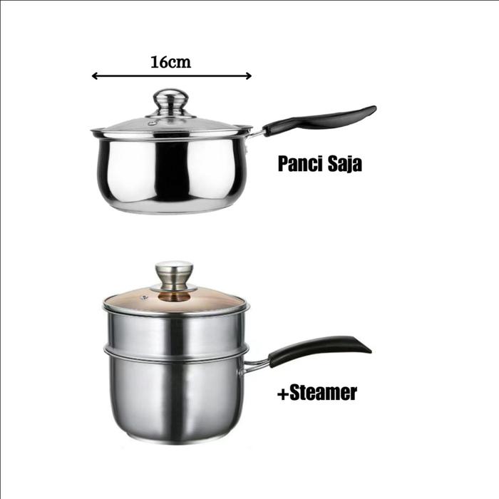 Gambar CEO Panci Mie Stainless Steel Tebal Panci Sup Set Panci Dengan Tutup Kaca Panci Susu Panci Mpasi Ukuran 16cm - 20cm - Silicone - 16cm, Tanpa Steamer dari CEO Official Store undefined Tokopedia