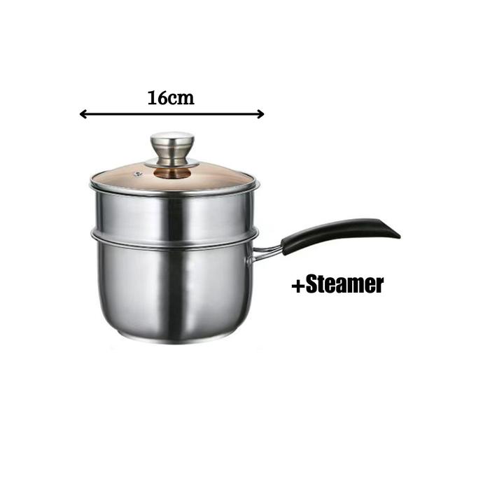 Gambar [11.11 SALE] ESCOOK Panci Soup Panci Susu Dengan Kukusan Stainless Steel Anti Karat Panci Serbaguna Alat Masak Dapur Kitchenware - Susu 16 A+Kukus dari ES Cookware Official undefined Tokopedia