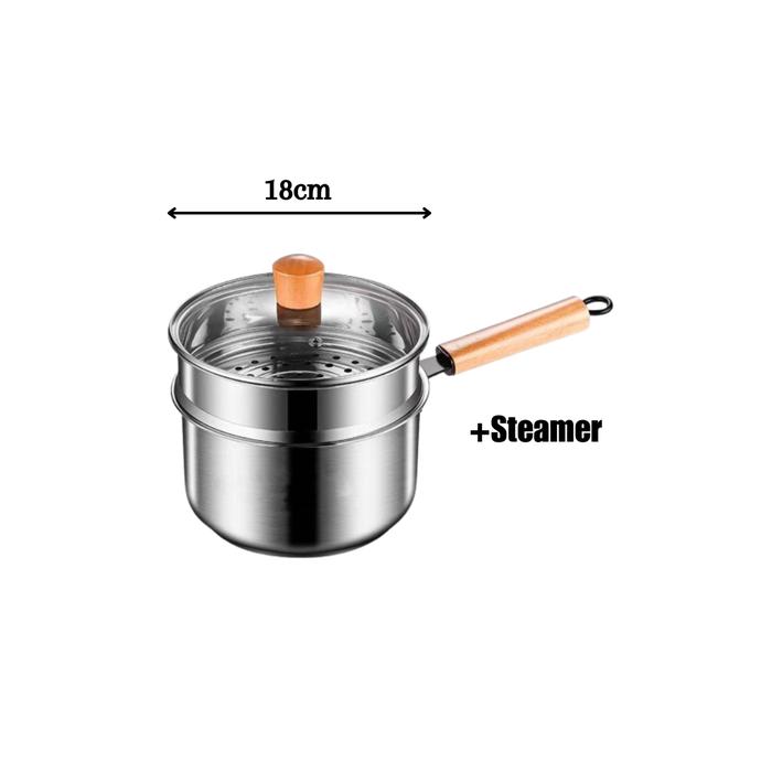 Gambar [11.11 SALE] ESCOOK Panci Soup Panci Susu Dengan Kukusan Stainless Steel Anti Karat Panci Serbaguna Alat Masak Dapur Kitchenware - Susu 18 B+Kukus dari ES Cookware Official undefined Tokopedia