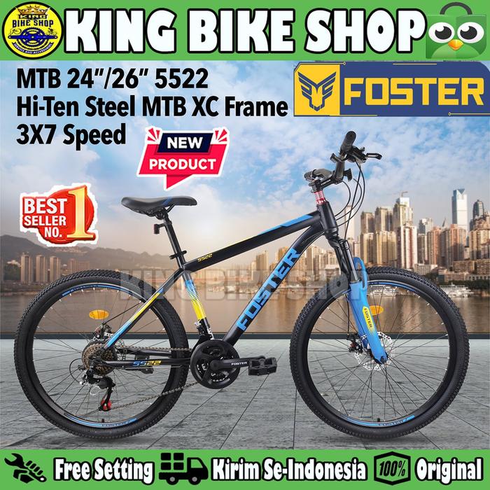 Gambar Sepeda Gunung MTB FOSTER 5522 Ukuran 24 26 Inch Dewasa Remaja Rem Cakram 21 Speed - Black Blue, 26 dari King Bike Shop undefined Tokopedia
