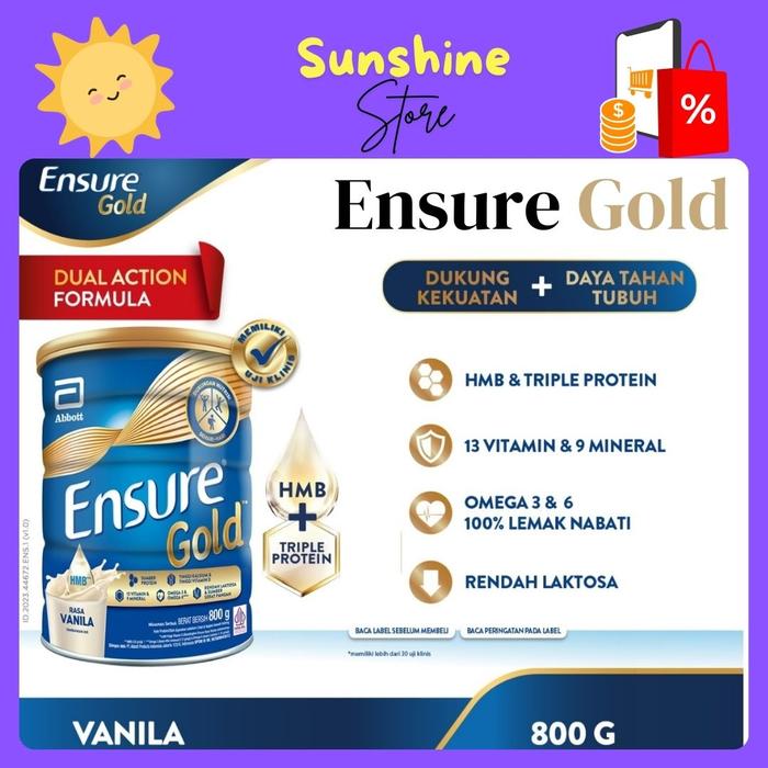 Gambar ENSURE GOLD Vanila / Cokelat Kaleng - 380 Gram / 800 Gram / 850 Gram - Nutrisi Dewasa Rendah Laktosa - Vanila, 800 gr dari Sun Shine Store-ID undefined Tokopedia