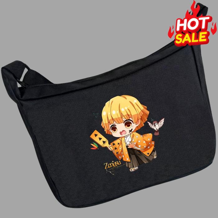 Gambar tas selempang anak all size unisex ngaji sekolah anime kimetsu no yaiba zenitsu demon slayer - Hitam dari Level Up Tas_NEW undefined Tokopedia