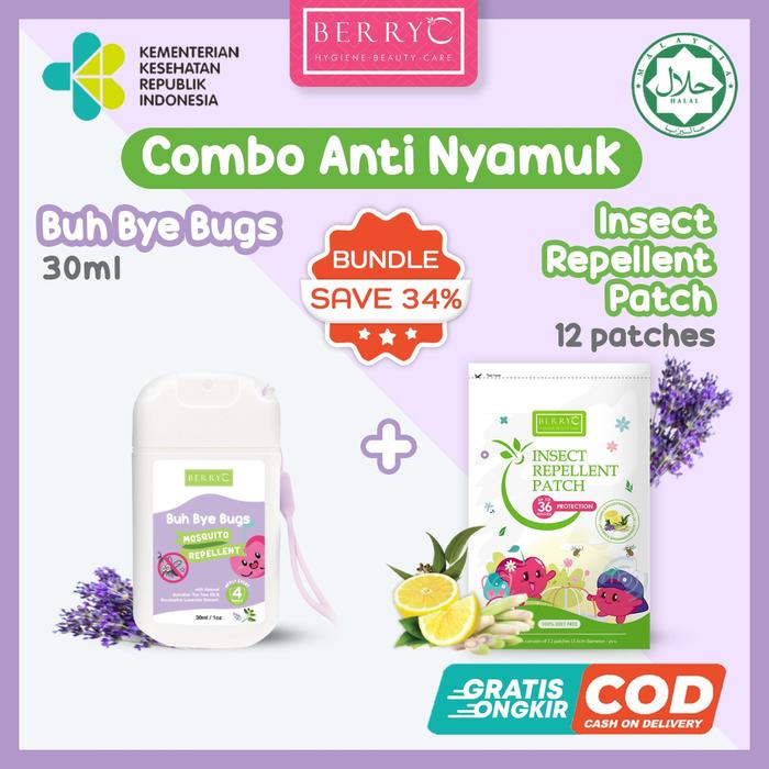 Gambar BerryC Bundle Pack Lawan Nyamuk Buh Bye Bugs 30ml & 12 Stiker Anti Nyamuk Essential Oil Lavender & Tea Tree Aman untuk Kulit Sensitif - Box - A. 30ml+12Patch dari Natural Family Care undefined Tokopedia