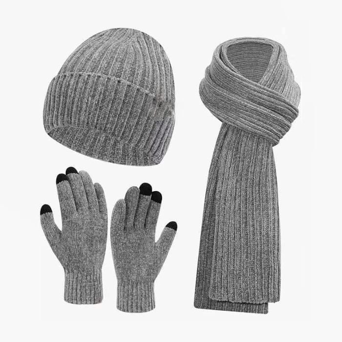 Gambar SET TOPI SARUNG TANGAN SYAL RAJUT TEBAL HANGAT UNISEX PRIA WANITA BISA TOUCHSCREEN - Abu-abu dari Joli Jolie ID_NEW undefined Tokopedia