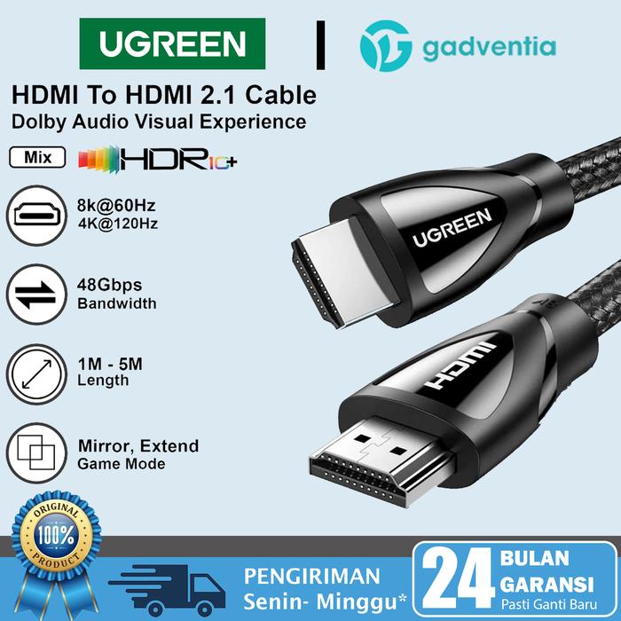 UGREEN Kabel HDMI 8K 60hz 4K 120hz 48Gbps Ultra High Speed  Untuk Komputer PC Monitor Tv PS4 PS5 HDMI 8K, Meter