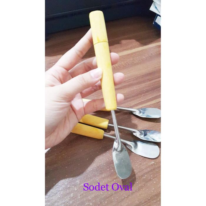 Gambar Spatula Mini / Sutil Kue Mini / Sodet Kecil Gagang Kayu / Sutil Mini - Oval dari Pengrajin Kaleng undefined Tokopedia