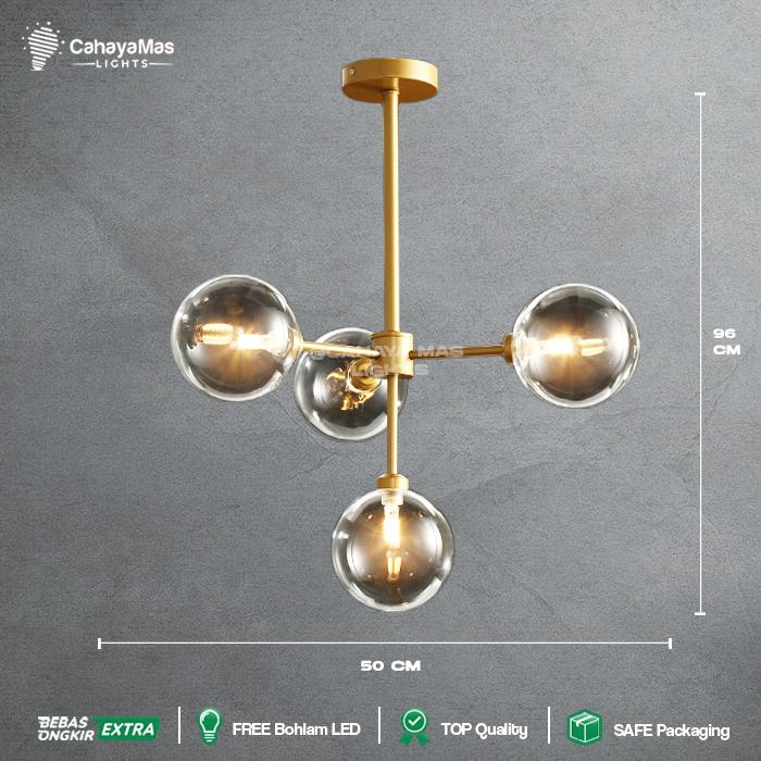 Gambar Lampu Hias Gantung Bola/Bulat Kaca Modern Kontemporer Minimalis Gold FULLSET (CahayaMasLights) - 4 Bola Kaca, Warm White dari Cahaya Mas Lights undefined Tokopedia
