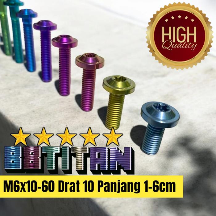 Gambar Baut Titanium GR5 M6 Drat 10 Big Head M6x10-M6x60 Panjang 1-6cm Payung Big Head - Ice Blue, M6X10 dari 88Titan undefined Tokopedia