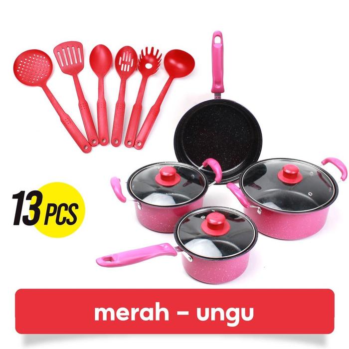 Gambar Bebehome Peralatan Masak Lengkap 13 Pcs dalam 1 set | Cookware Panci Set | Wajan Penggorengan Spatula Set Isi 13Pcs | 1 Set Frypan Saucepan - MERAH UNGU, 13PCS 1SET dari RR Books Store undefined Tokopedia