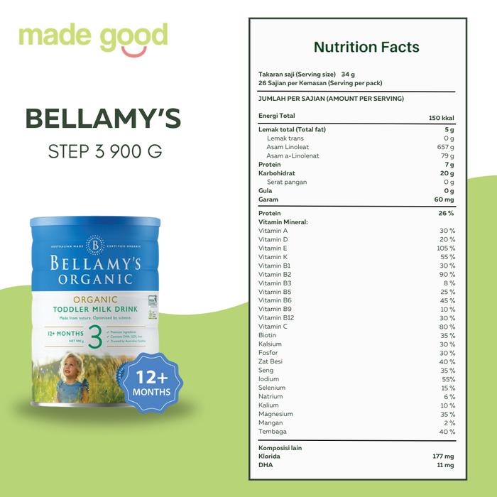 Gambar Bellamy's Organic Baby Milk - Susu Bayi Organik Bellamys Step 1 2 3 4 - Step 3 dari Madegood Market undefined Tokopedia