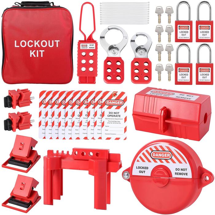 Gambar Lockout Tagout Kit,Loto Kit Safety Padlock+Loto Hasp+Electrical Plug/Ball Valve/Gate Valve Devices+Circuit Breaker+Loto Tags,Electrical Loto for Electrical/Industrial/Mechanical dari Malikha&Nahla undefined Tokopedia