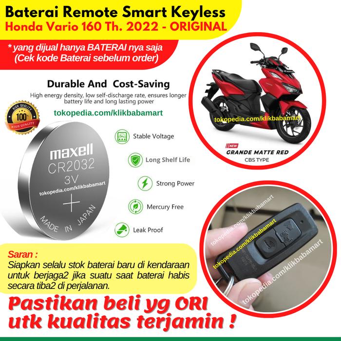 Gambar Baterai Remot Kunci Motor Honda Vario 160 Tahun 2022 Original Battery Smart Keyless Key FOB - Maxell dari klikbabamart undefined Tokopedia