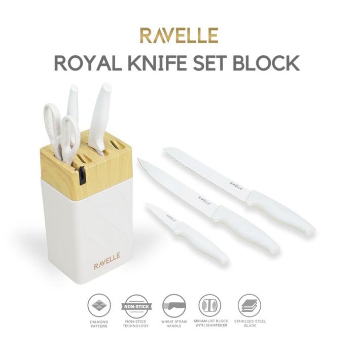 Gambar RAVELLE Pisau Dapur Tajam Anti Lengket 7 in 1 Block Set - Putih dari MiFun Living undefined Tokopedia
