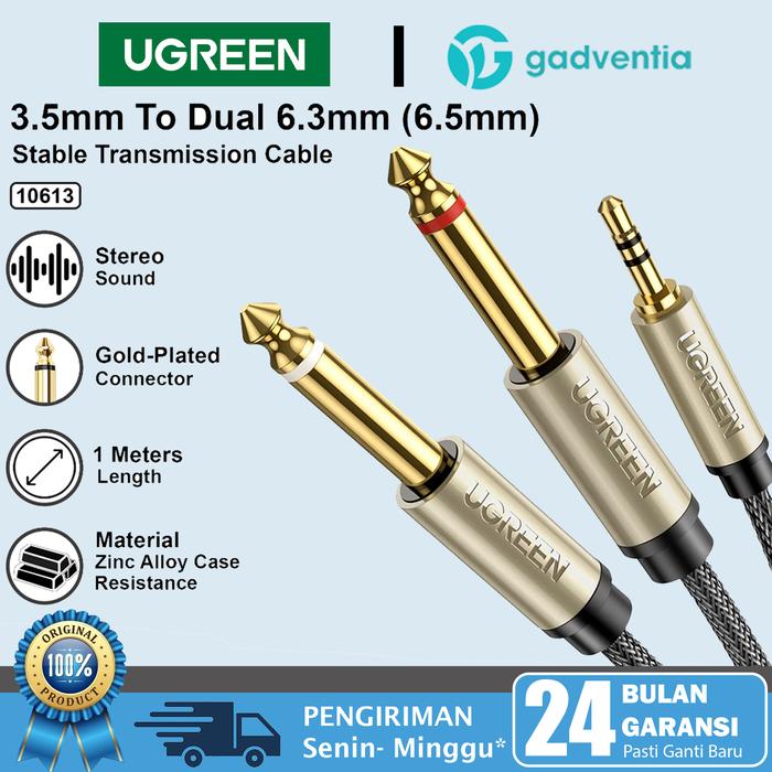 Gambar UGREEN Kabel Audio Mixer Jack 3.5mm Hp To Dual 6.5mm Laptop Tv Speaker - BLACK - 1 METER dari GADVENTIA undefined Tokopedia