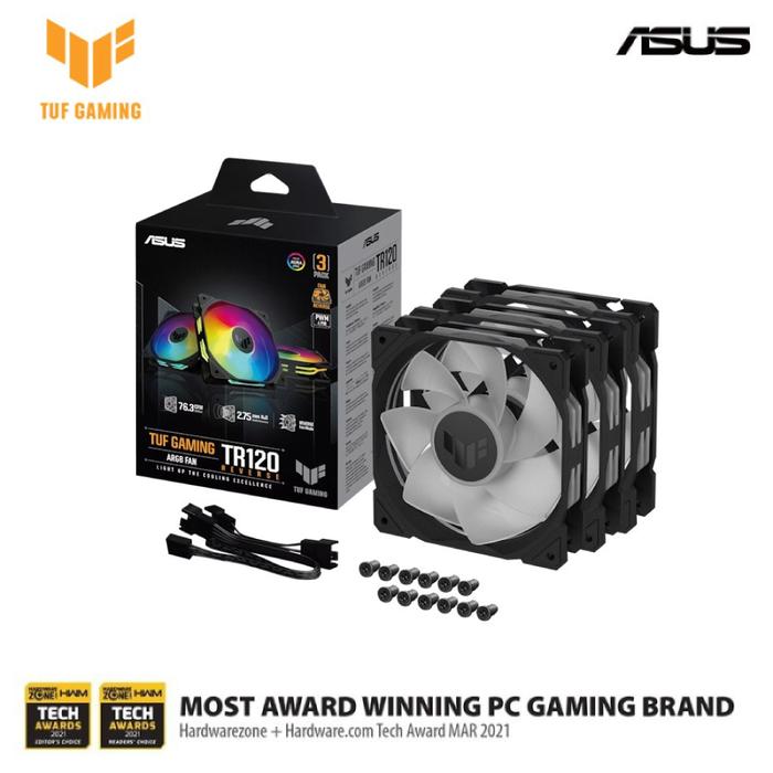 Gambar ASUS TUF Gaming TR120 ARGB Triple Pack Reverse Blade Chassis Fan - Black dari Lezz Computech Kota Administrasi Jakarta Utara Tokopedia