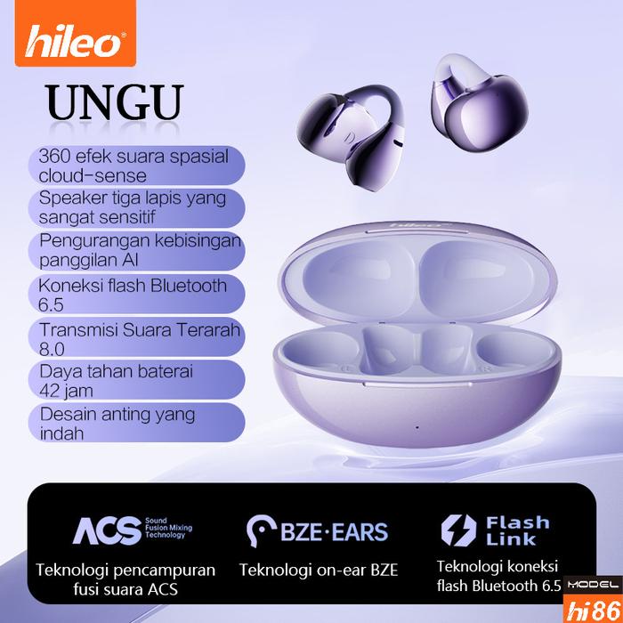 Gambar Hi86 Open Ear Clip Wireless Earbuds Bluetooth 5.4, Sports Earphones Built-in Microphone with Earhooks & Ear Hook, Wireless Charging Case & Display, Waterproof Fitness Headphones for Running - Ungu dari kkone store undefined Tokopedia