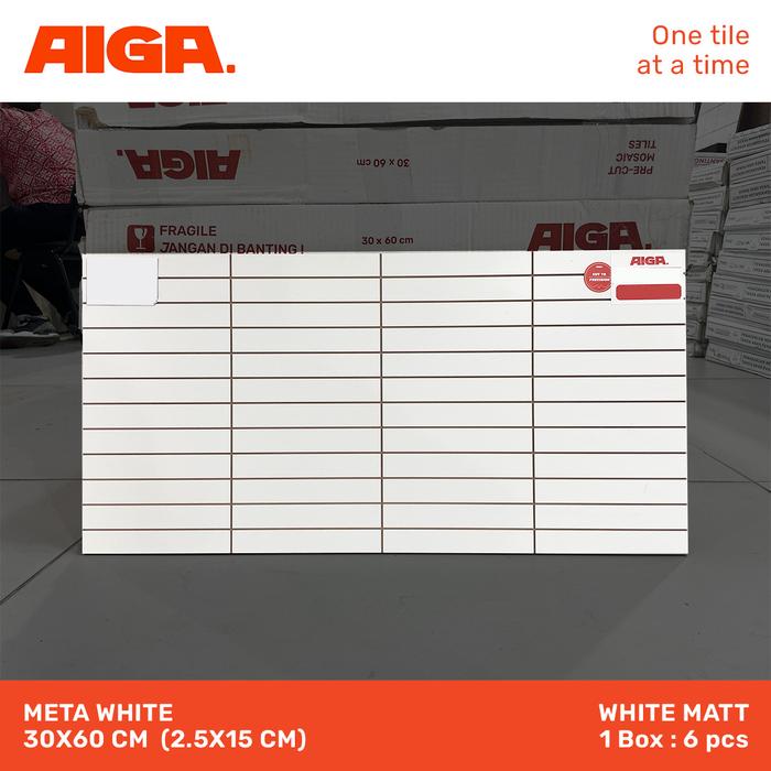 Gambar AIGA Meta White Matt 30x60 cm - Mosaik Nat Precut (Nat Palsu) - 2.5x15 CM dari BJ Home Indonesia undefined Tokopedia