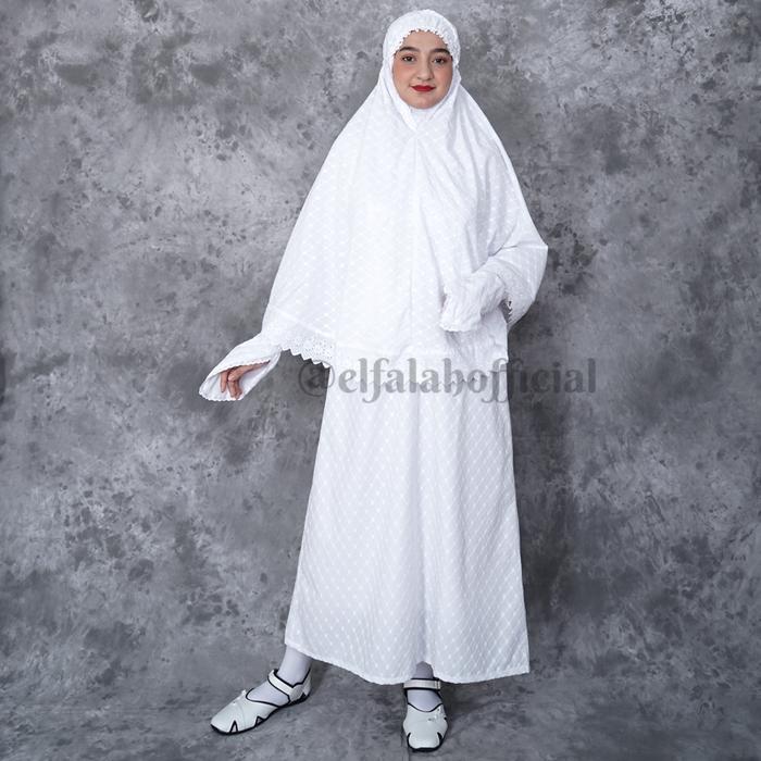 Gambar Gamis Ihrom Wanita Lengkap Full Bordir Timbul Plus Bergo Super Jumbo - Putih, 4L dari EXCLUSIVE HAJJ UMRAH undefined Tokopedia