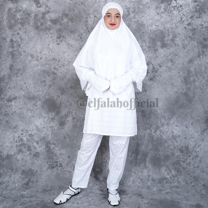 Gambar Setelan Ihrom Wanita Baju Umroh Wanita Setelan Tunik Lengkap Full Bordir - Putih, 5L dari EXCLUSIVE HAJJ UMRAH undefined Tokopedia