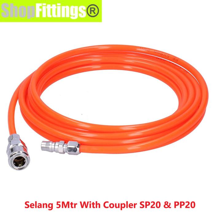 Gambar Selang Angin Ringan Spiral Kompresor PE PU PVC Pneumatic Tube Air Hose Recoil Air Compressor 8x5mm - PE 5 Mtr+Kupler dari Shop Fittings undefined Tokopedia