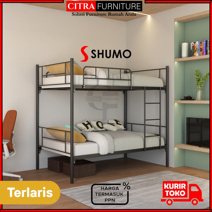 Gambar SHUMO Ranjang Tingkat Besi Kasur 120 / 120 | Bunk Bed Minimalis Susun - 120/120 HITAM, HANYA RANJANG dari Citra furniture undefined Tokopedia