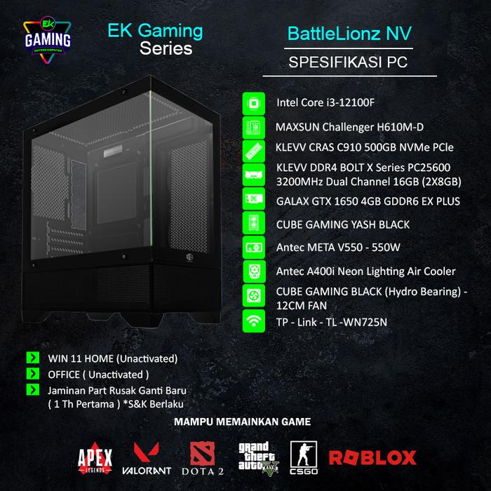Gambar PC Rakitan EK Gaming BattleLionz 165 - Core i3 GTX 1650 - Enter Komputer - BattleLionz NV, PC dari Enter Komputer Official undefined Tokopedia
