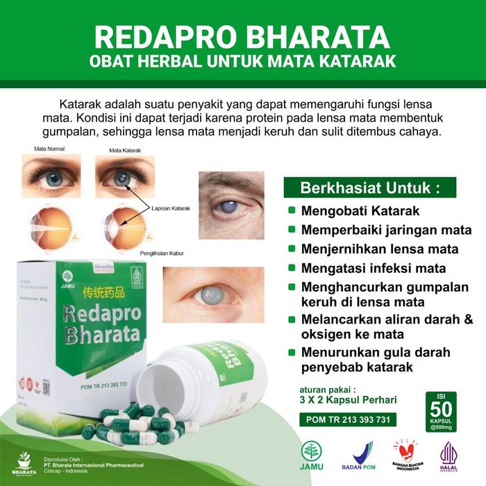 Gambar Obat Mata Minus Rabun Senja & Katarak Paling Ampuh Redapro Bharata Original Kemasan @500mg Isi 50 Kapsul Garansi 100% Asli dari Bharata Herbal Indonesia_NEW undefined Tokopedia
