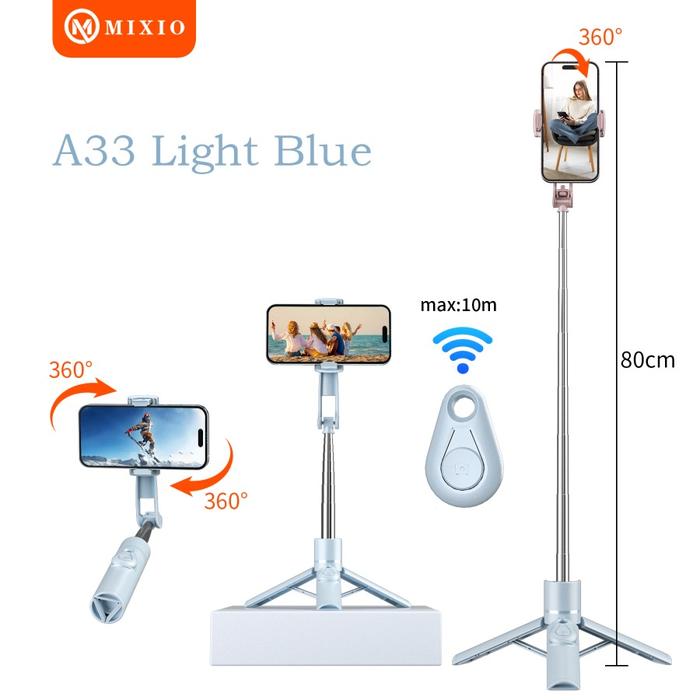 Gambar MIXIO - R1 PRO TRIPOD TONGSIS 3 in 1 / TONGSIS WIRELESS TRIPOD 360° BT - A33 Light blue dari MIXIO undefined Tokopedia