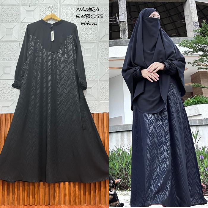 Gambar Gamis Wanita 2025 Hanamu Gamis Wolpis Embos Forzaleta Bahan Adem jatuh dan Nyaman - Hitam, S dari HANAMUGAMIS undefined Tokopedia