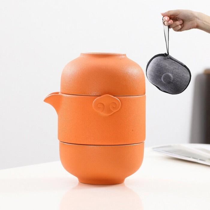 Gambar CERAMIC TEA SET PORTABLE 1 POT 2 CUPS SET TRAVEL TEAPOT CUP WITH BAG - Orens dari Kerr pelapak undefined Tokopedia