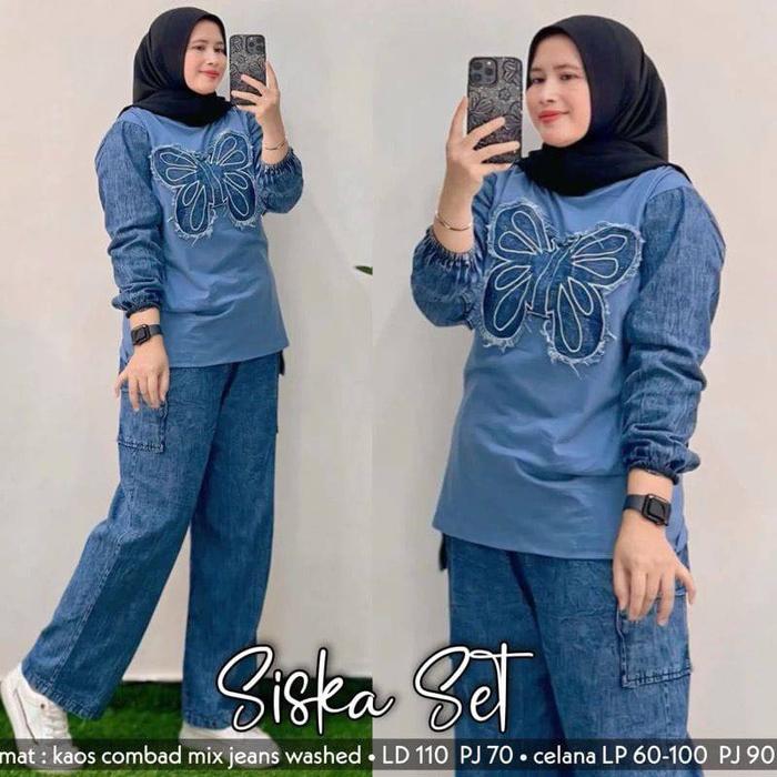 Gambar Baju Setelan Wanita Muslim Siska Set Celana Jeans Katun Combed Polos Kupu Cantik Fashion Perempuan Dewasa Remaja Cewek Putri Ibu Kerja Modern Terbaru Pakaian Muslimah Busana Santai Sehari hari Modis Simple Nyaman Kekinian Jalan Gaul Viral Rumahan Kuliah - Black dari EVLYN OLSHOP undefined 4 Tokopedia