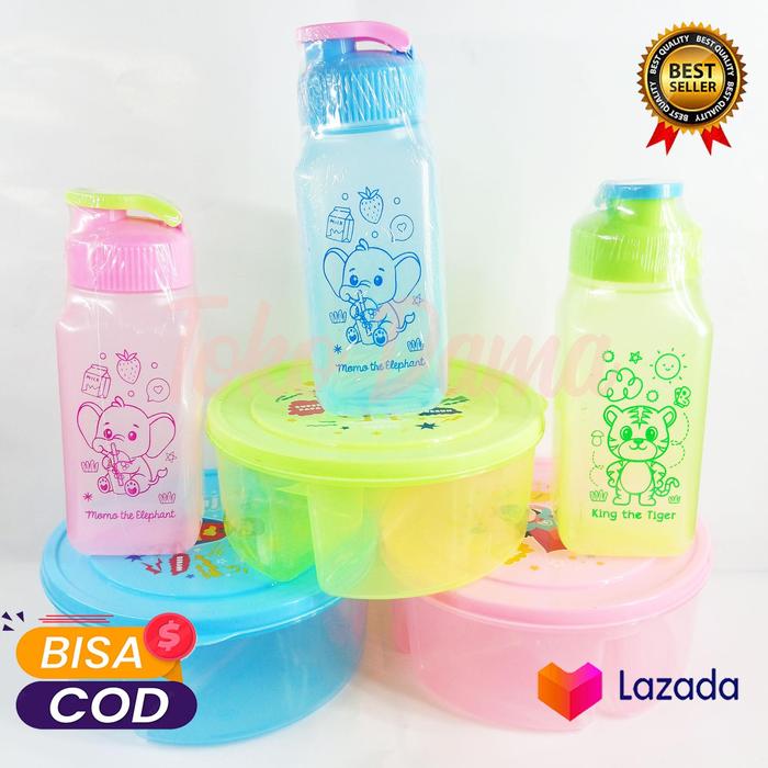 Gambar READYSTOK 1 SET TEMPAT MAKAN ANAK BULAT + BOTOL MINUM BEKAL SEKOLAH TK - Random dari washishop88 undefined Tokopedia