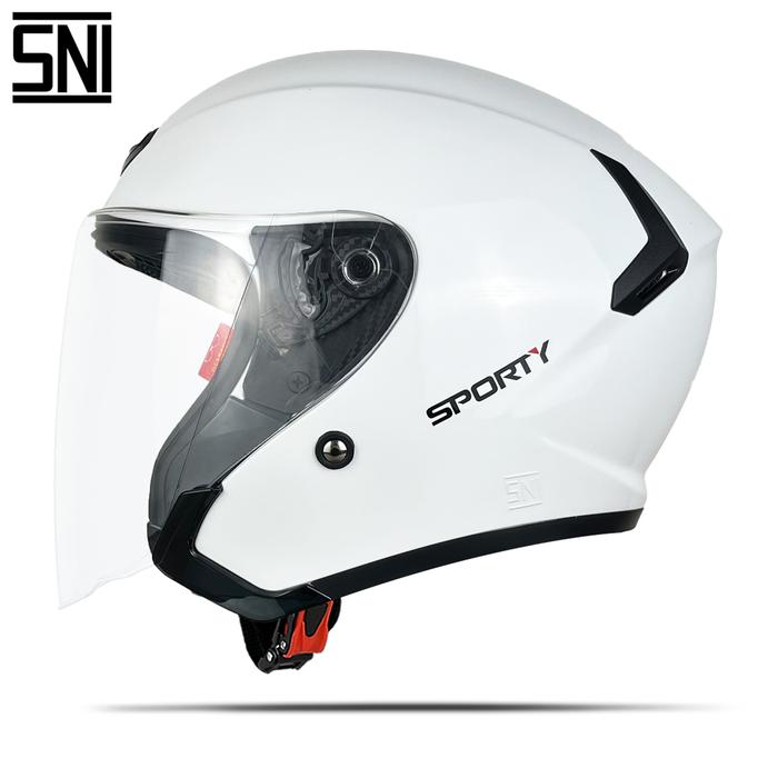 Gambar DYR SPORTY HELM HALFFACE PRIA WANITA DEWASA SINLE VISOR MOTORCYCLE STANDART SNI - Putih, M dari AHS Helmet_NEW undefined Tokopedia