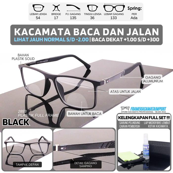 Gambar Frame Kacamata Baca Dan Jalan Pria Ukuran Besar Kotak Plastik Kualitas Optik - Jauh Normal, Baca Add +100 dari Frame Kacamata Import_NEW undefined Tokopedia
