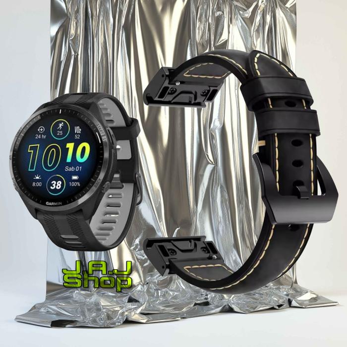 STRAP KULIT LEATHER GENUINE ASLI QUICK FIT EASY RELEASE WATCH BAND TALI JAM  GARMIN FORERUNNER 970 965 955 945 935 MUSIC SOLAR APPROACH S70 47MM S62
